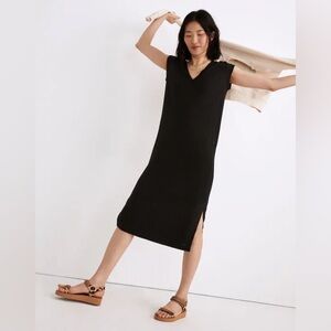 Madewell V Neck Muscle Tank Dress in Black